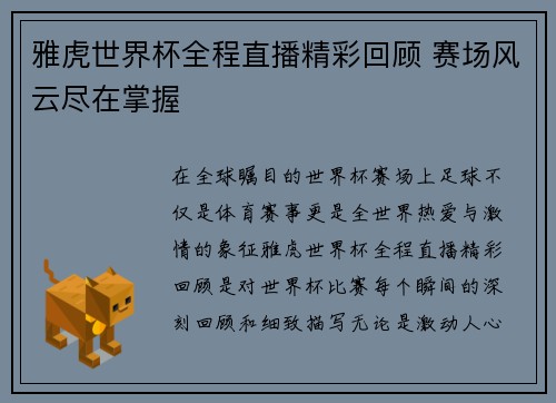 雅虎世界杯全程直播精彩回顾 赛场风云尽在掌握